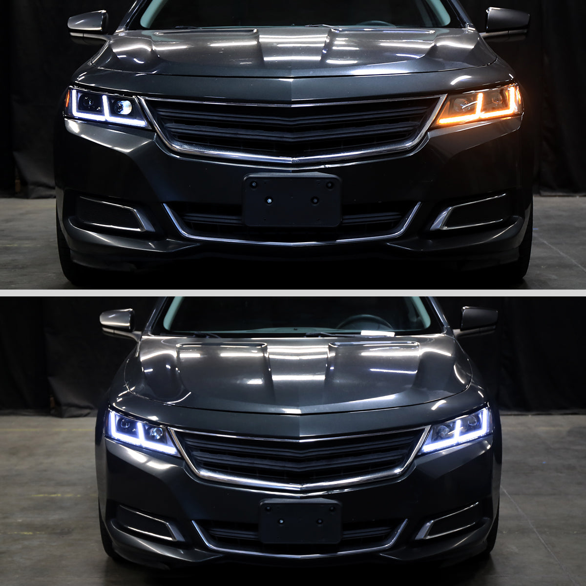 2014-2020 Chevy Impala Full LED DRL Sequential Headlights (Matte Black Housing / Clear Lens)
