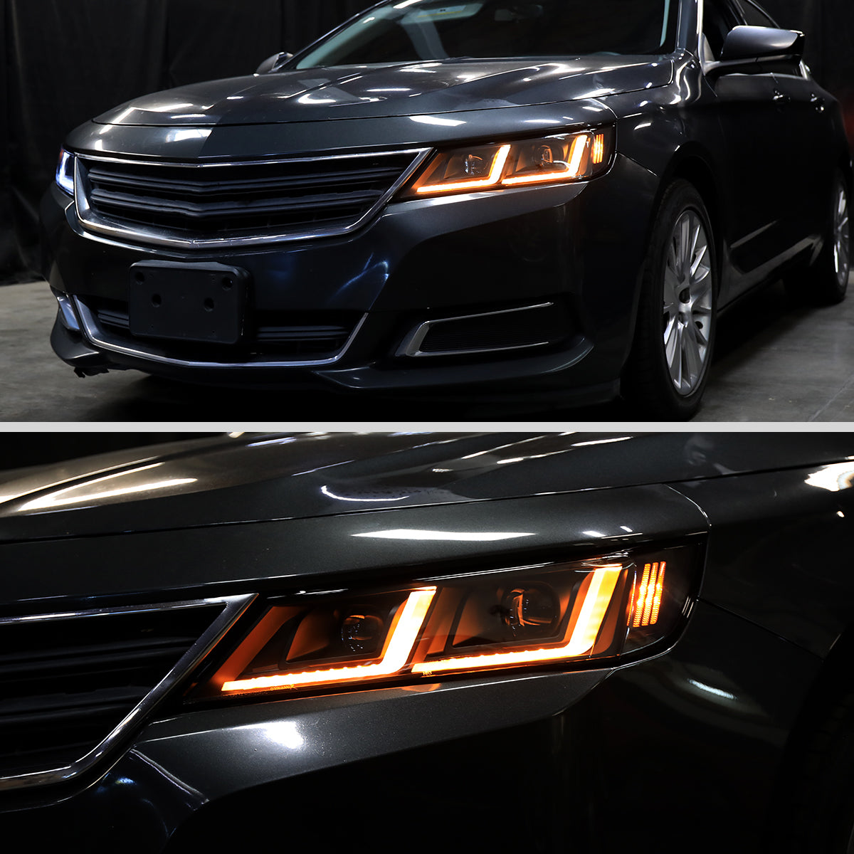 2014-2020 Chevy Impala Full LED DRL Sequential Headlights (Matte Black Housing / Clear Lens)