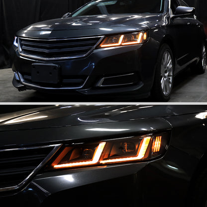 2014-2020 Chevy Impala Full LED DRL Sequential Headlights (Matte Black Housing / Clear Lens)