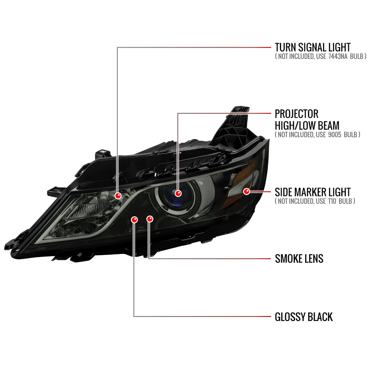 2014-2020 Chevy Impala Factory Style Projector Headlights (Glossy Black Housing / Smoked Lens)