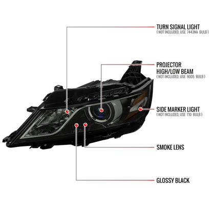 2014-2020 Chevy Impala Factory Style Projector Headlights (Glossy Black Housing / Smoked Lens)