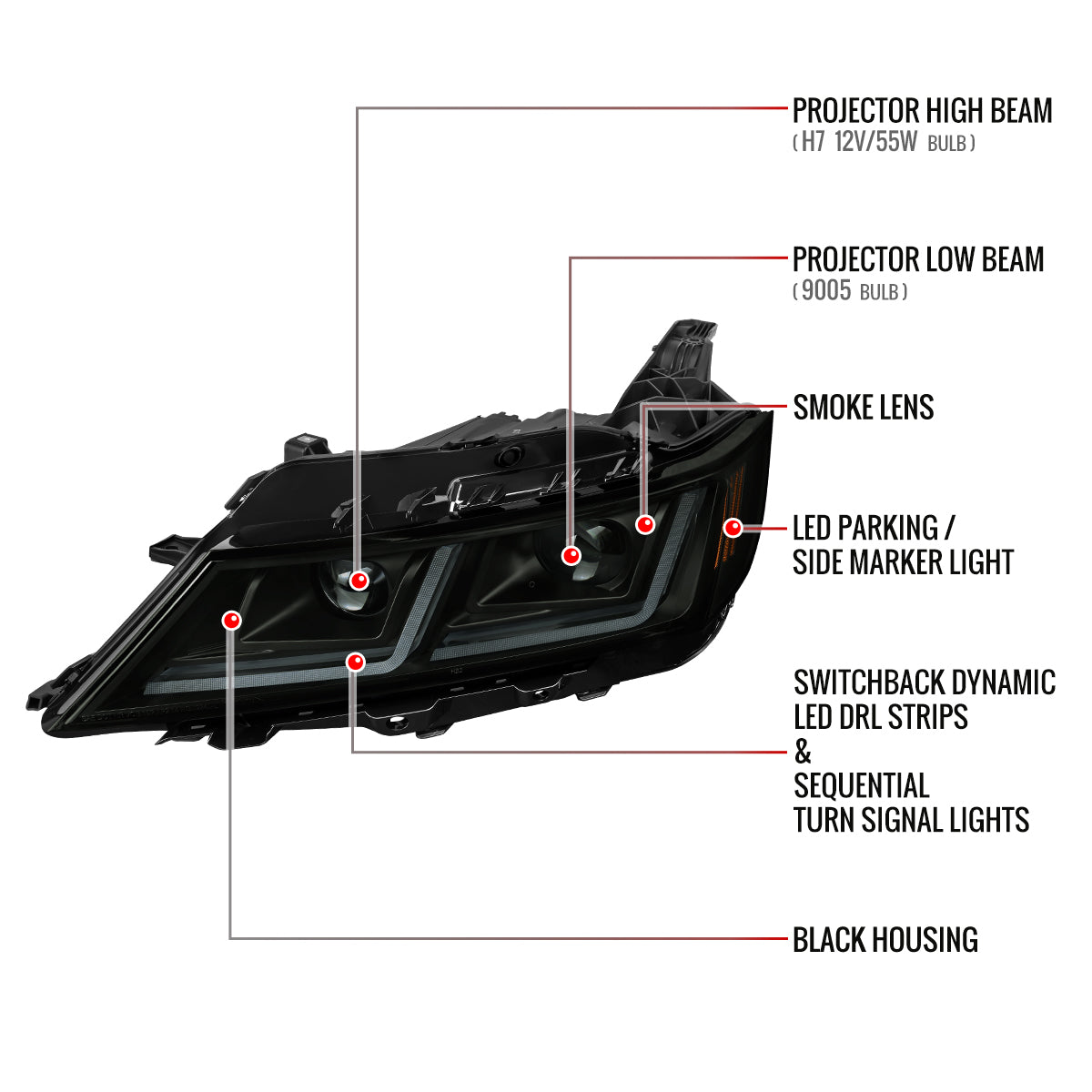 2014-2020 Chevy Impala Full LED DRL Sequential Headlights (Black Housing / Smoked Lens)