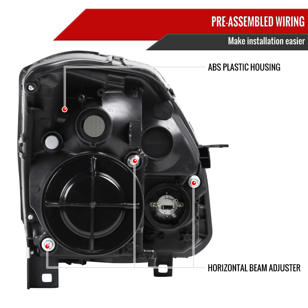 2004-2006 Nissan Maxima Projector Headlights w/ Amber Reflectors (Matte Black Housing/Clear Lens)