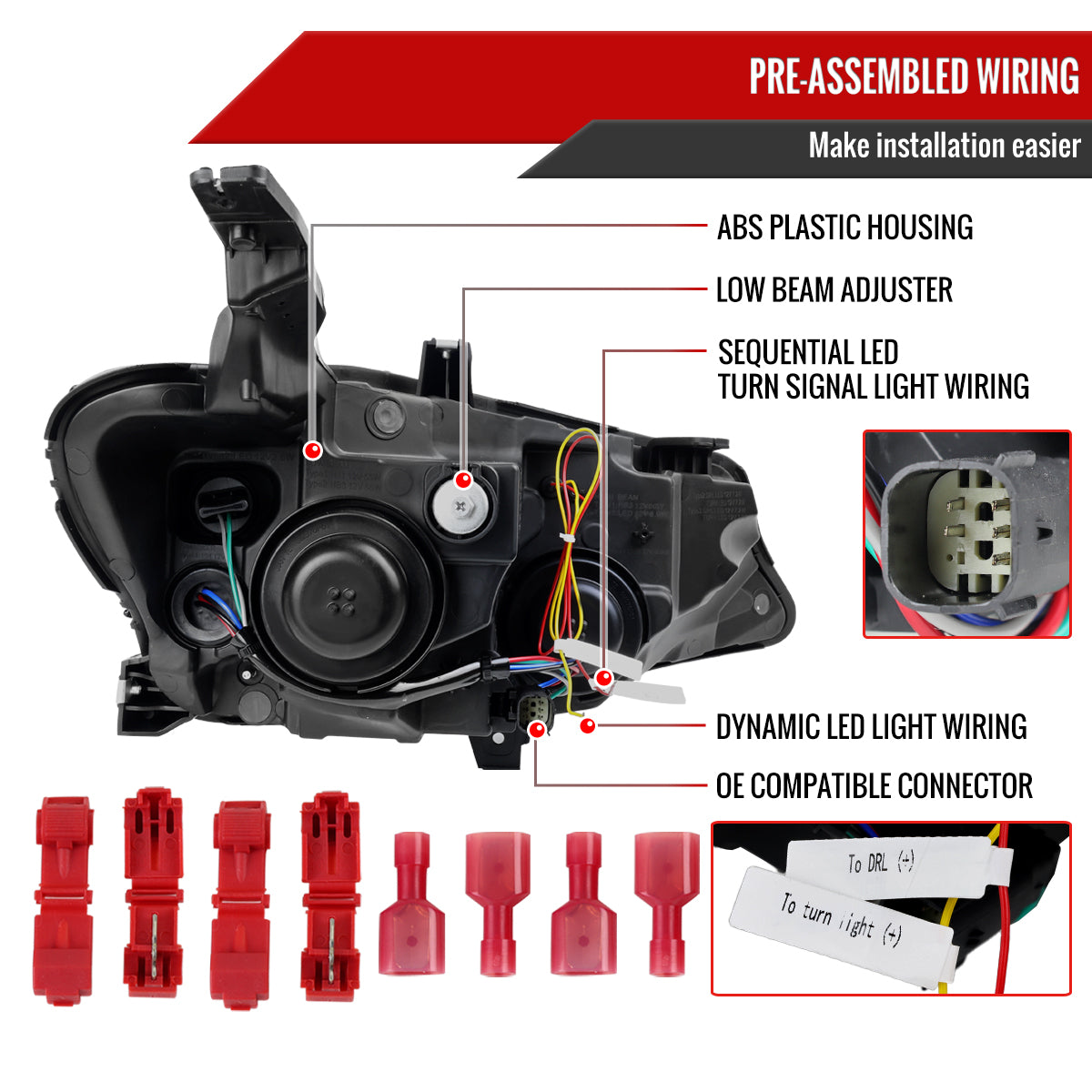 2019-2024 Chevrolet Malibu Switchback Sequential LED Turn Signal Projector Headlights (Chrome Housing/Clear Lens)