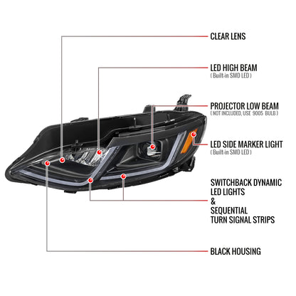 2019-2024 Chevrolet Malibu Switchback Sequential LED Turn Signal Projector Headlights (Matte Black Housing/Smoked Lens)