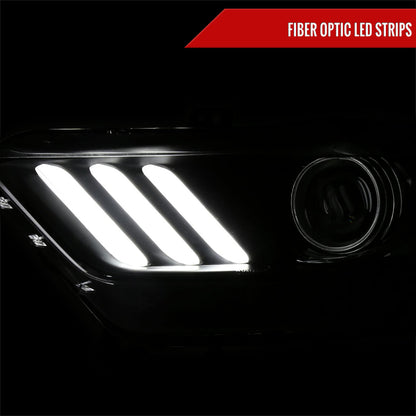 2015-2017 Ford Mustang / 2018-2020 Mustang Shelby LED Strip Xenon HID Projector Headlights (Matte Black Housing/Clear Lens)
