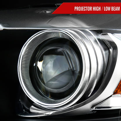 2015-2017 Ford Mustang HID/Xenon Switchback Sequential LED Turn Signal Projector Headlights (Matte Black Housing/Clear Lens)