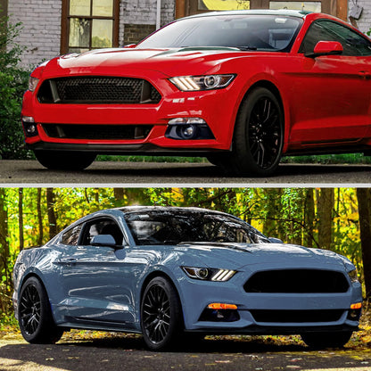 2015-2017 Ford Mustang HID/Xenon Switchback Sequential LED Turn Signal Projector Headlights (Matte Black Housing/Clear Lens)