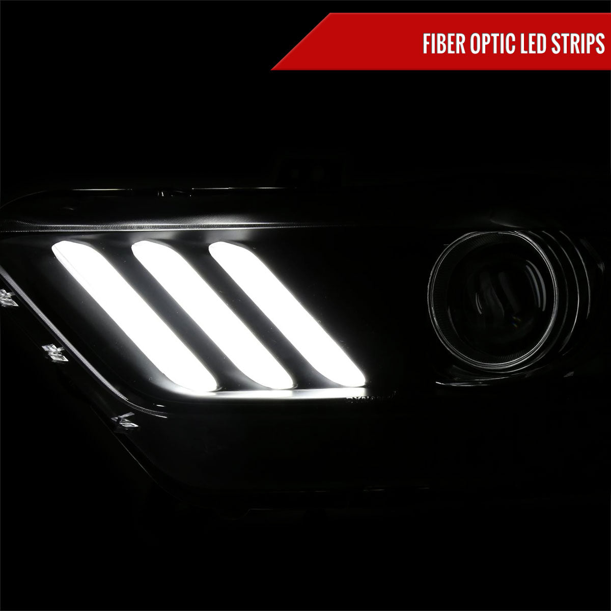 2015-2017 Ford Mustang / 2018-2020 Mustang Shelby LED Strip Xenon HID Projector Headlights (Black Housing/Smoked Lens)