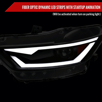 2015-2017 Ford Mustang/2018-2020 Mustang Shelby HID/Xenon Switchback Sequential LED Turn Signal Projector Headlights (Matte Black Housing/Smoked Lens)