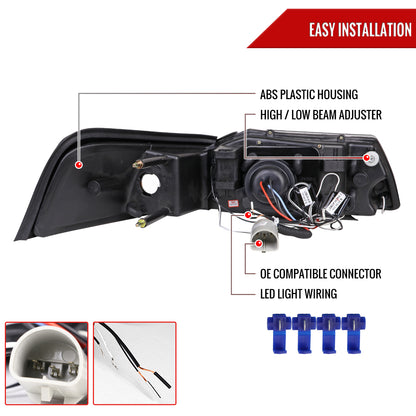 1999-2004 Ford Mustang Dual Halo Projector Headlights (Matte Black Housing/Clear Lens)