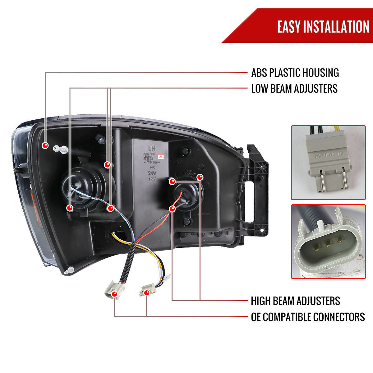 2006-2008 Dodge RAM 1500/ 2006-2009 2500 3500 Switchback LED C-Bar Projector Headlights (Chrome Housing/Clear Lens)