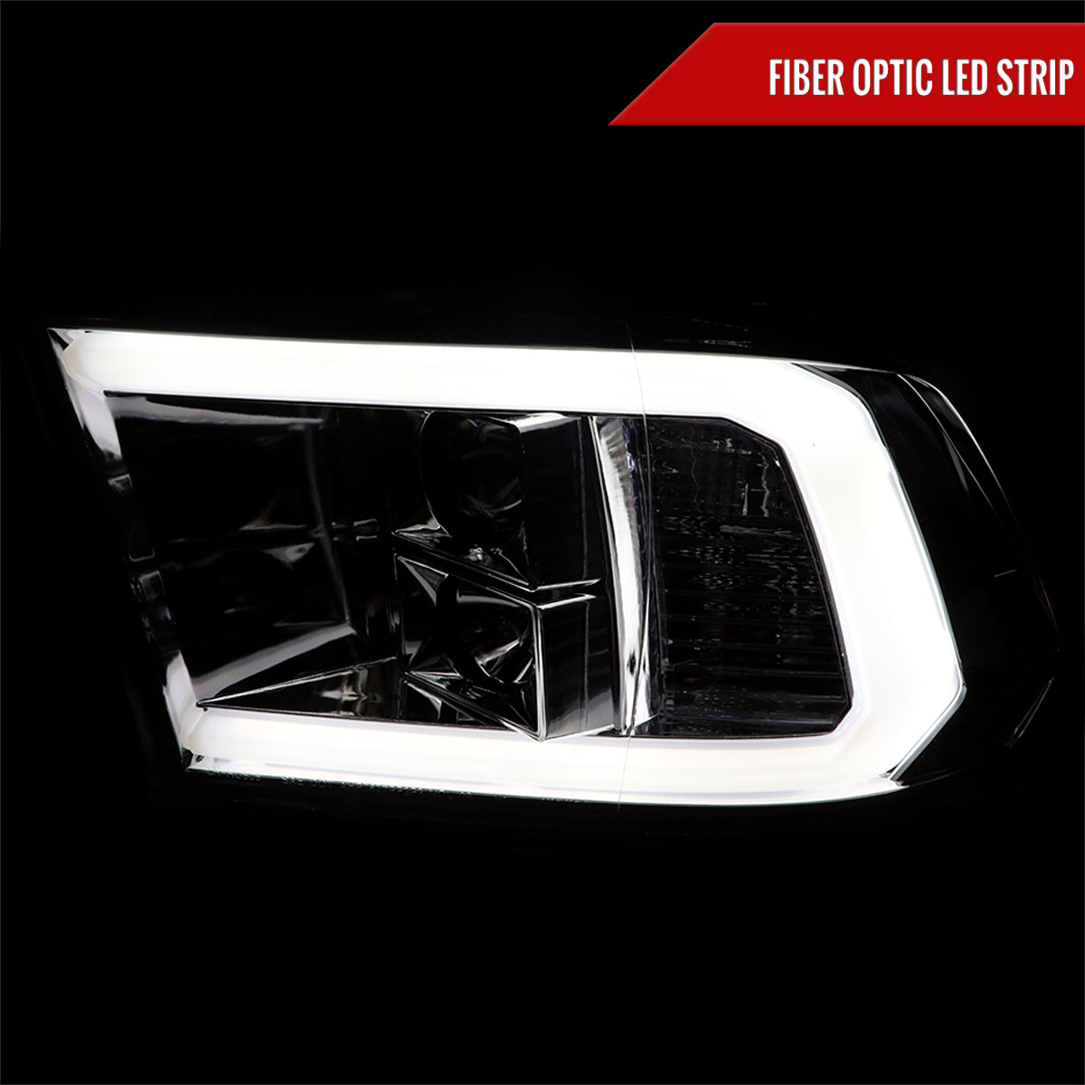 2009-2018 Dodge RAM 1500 / 2019-2021 RAM Classic / 2010-2018 RAM 2500 3500 LED C-Bar Projector Headlights (Chrome Housing/Clear Lens)
