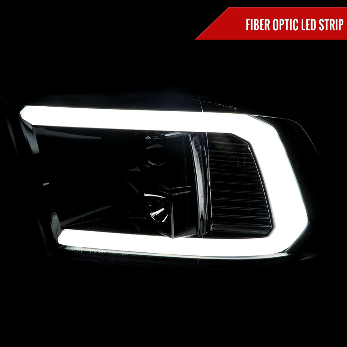 2009-2018 Dodge RAM 1500 / 2019-2021 RAM Classic / 2010-2018 RAM 2500 3500 LED C-Bar Projector Headlights (Jet Black Housing/Clear Lens)