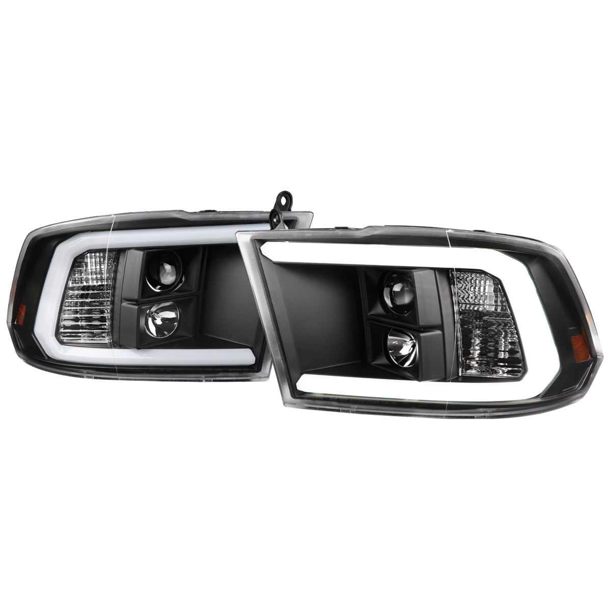 2009-2018 Dodge RAM 1500 / 2019-2021 RAM Classic / 2010-2018 RAM 2500 3500 LED C-Bar Projector Headlights (Matte Black Housing/Clear Lens)
