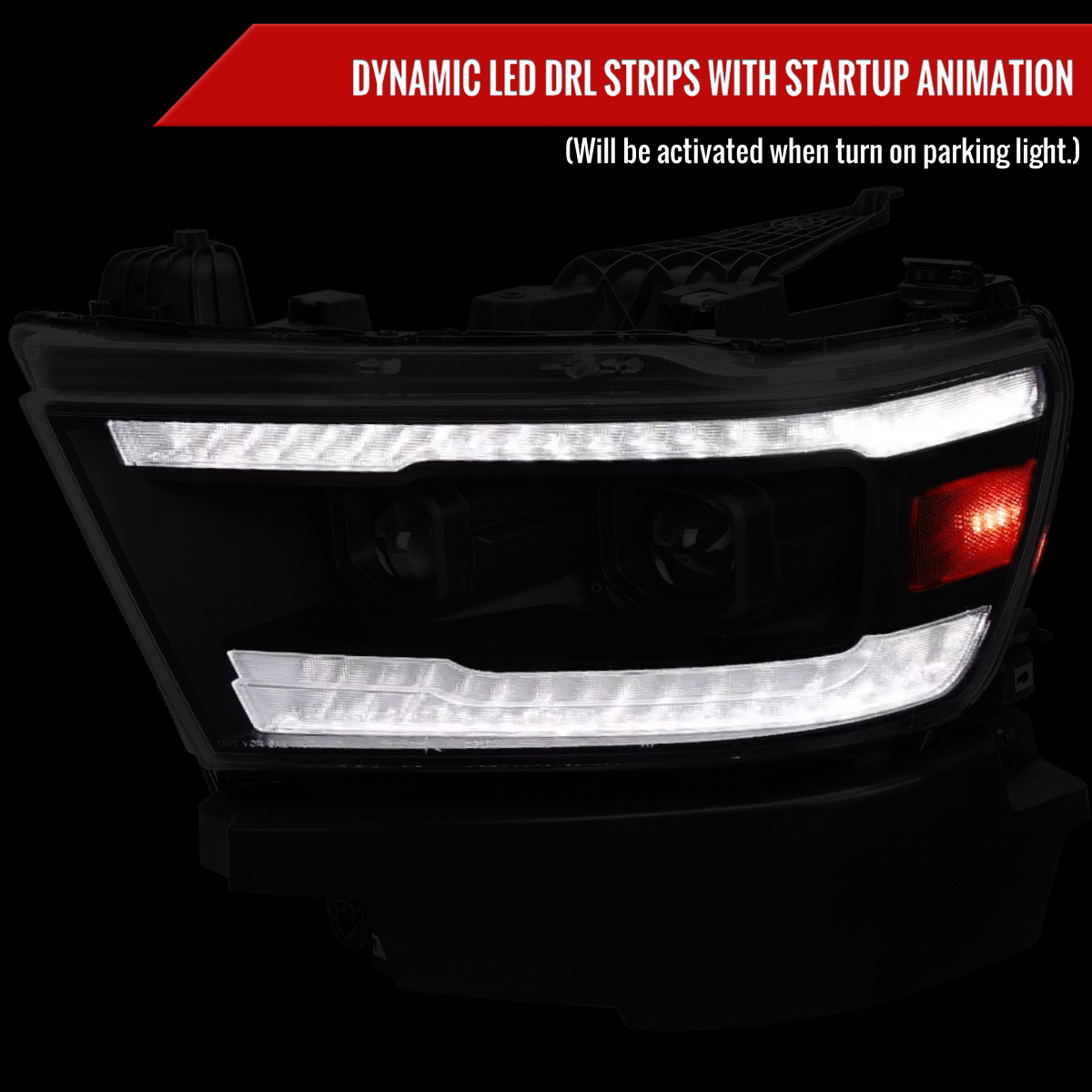 2019-2024 Dodge RAM 1500 Switchback Sequential LED Turn Signal Projector Headlights (Matte Black Housing/Clear Lens)