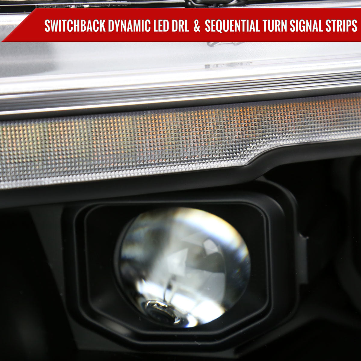 2019-2024 Dodge RAM 1500 Switchback Sequential LED Turn Signal Projector Headlights (Matte Black Housing/Clear Lens)