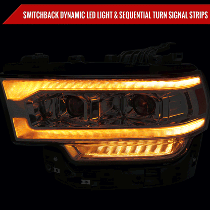 2019-2024 Dodge RAM 2500/3500/4500/5500 Switchback Sequential LED Turn Signal Projector Headlights (Matte Black Housing/Clear Lens)