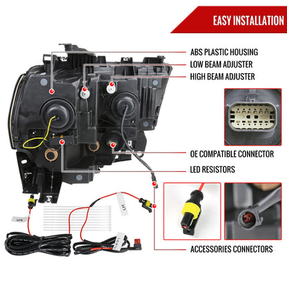 2019-2024 Dodge RAM 2500/3500/4500/5500 Switchback Sequential LED Turn Signal Projector Headlights (Matte Black Housing/Clear Lens)