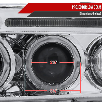 1994-2001 Dodge RAM 1500 2500 3500 Dual Halo Projector Headlights (Chrome Housing/Clear Lens)