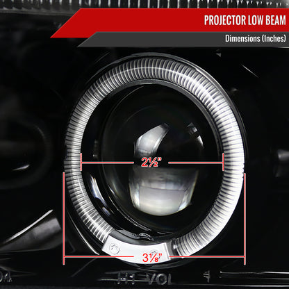 1994-2001 Dodge RAM 1500 2500 3500 Dual Halo Projector Headlights (Jet Black Housing/Clear Lens)
