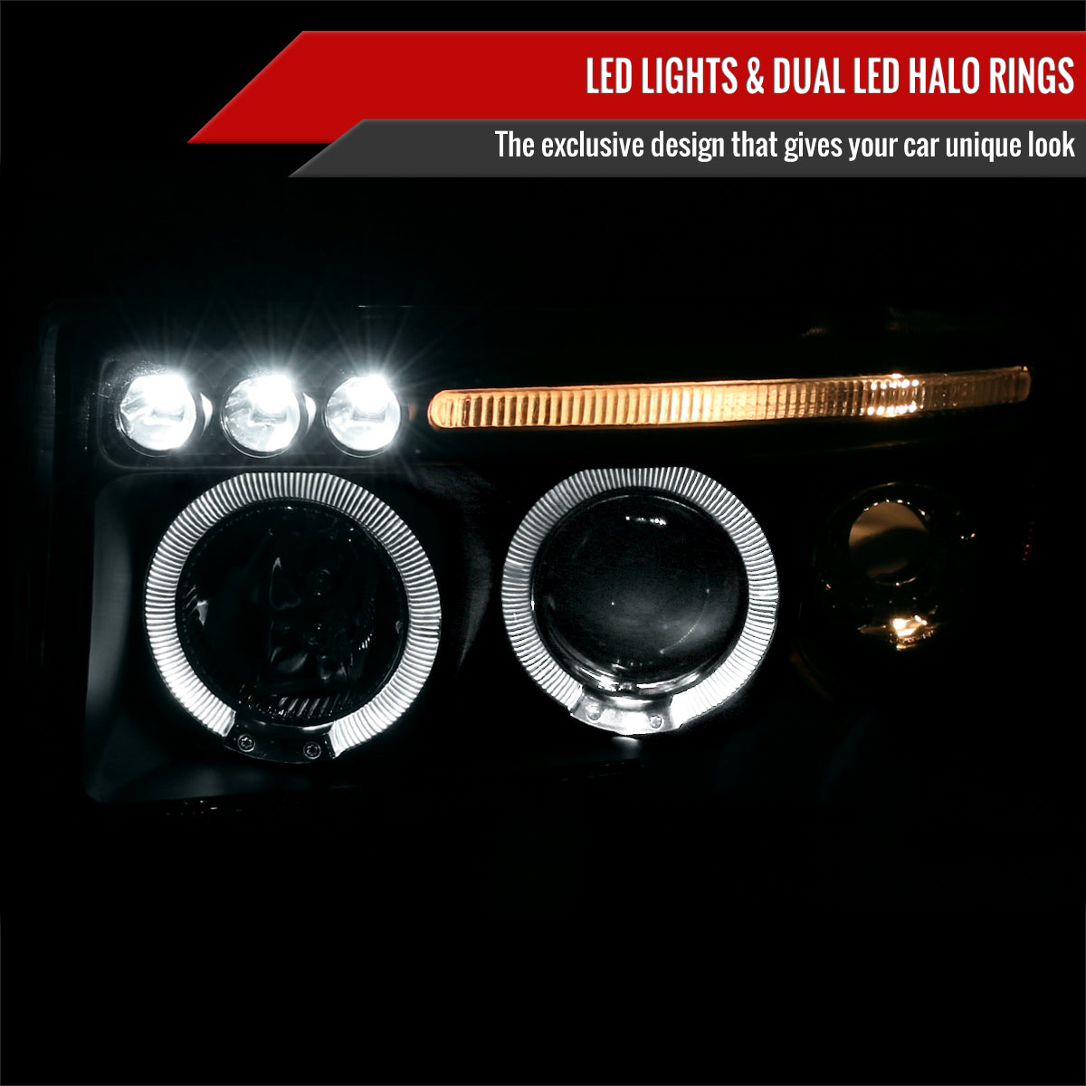 1994-2001 Dodge RAM Dual Halo Projector Headlights (Matte Black Housing/Clear Lens)
