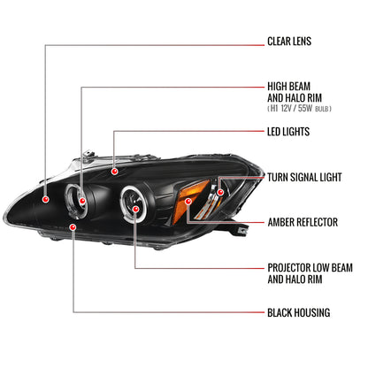 2004-2009 Honda S2000 AP2 Dual Halo Projector Headlights (Matte Black Housing/Clear Lens)