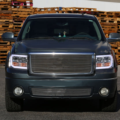 2007-2013 GMC Sierra 1500 / 2007-2014 Sierra 1500HD 2500HD 3500HD / 2009-2013 Sierra 1500 Hybrid LED C-Bar Projector Headlights (Chrome Housing/Clear Lens)