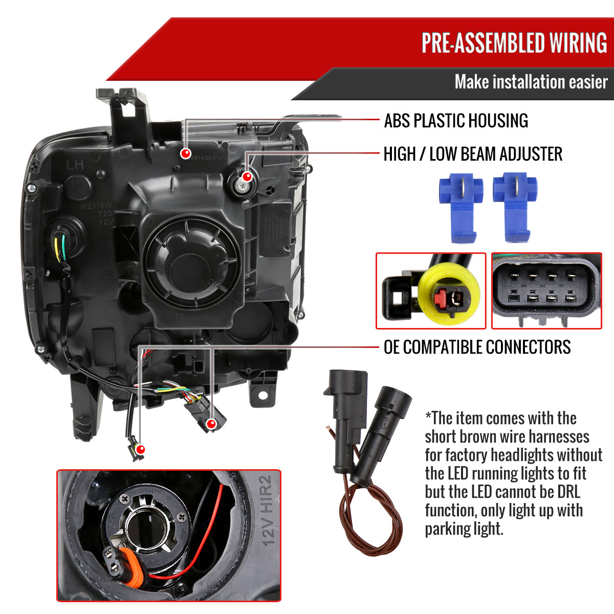 2014-2019 GMC Sierra LED Light Strip Projector Headlights (Chrome Housing/Clear Lens)