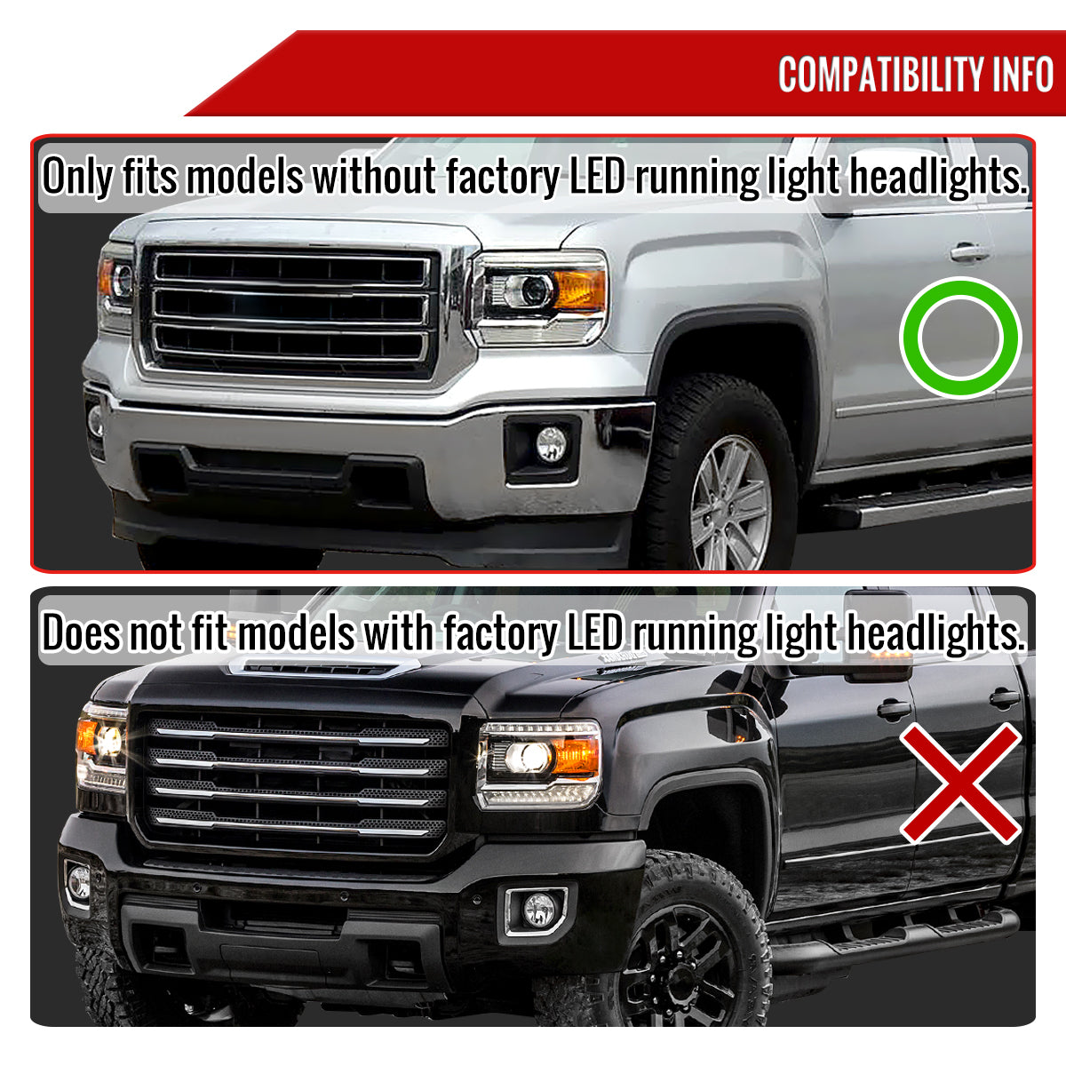 2014-2019 GMC Sierra 1500/2500/3500 LED Bar Projector Headlights w/ LED Turn Signals Lights (Glossy Black Housing/Smoked Lens)
