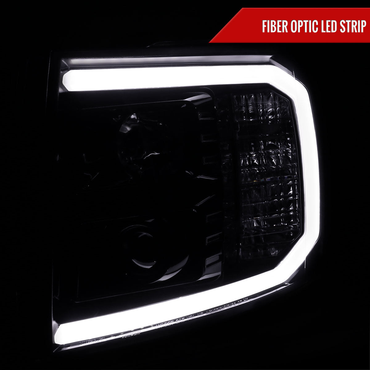 2007-2013 Chevrolet Silverado 1500/ 2007-2014 Silverado 2500HD 3500HD  LED C-Bar Projector Headlights (Glossy Black Housing/Smoked Lens)
