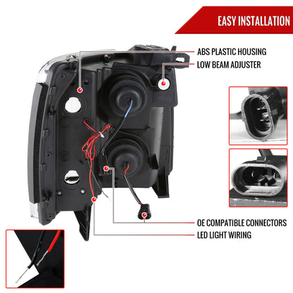2007-2013 Chevrolet Silverado 1500/ 2007-2014 Silverado 2500HD 3500HD Dual LED C-Bar Projector Headlights (Matte Black Housing/Clear Lens)