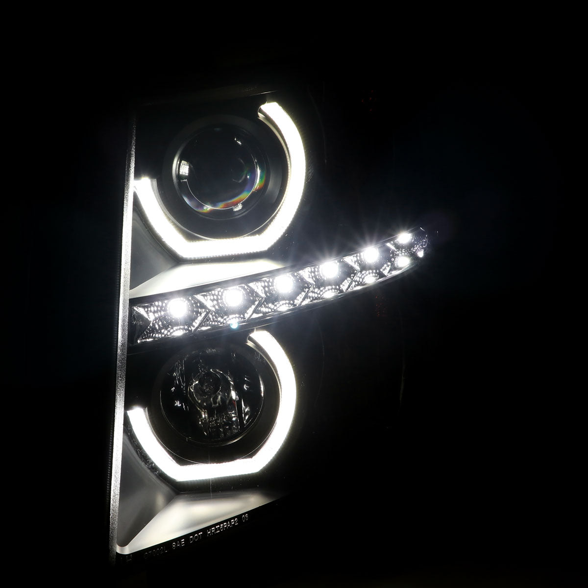 2007-2013 Chevrolet Silverado 1500/ 2007-2014 Silverado 2500HD 3500HD Dual U-Ring Halo Projector Headlights w/ LED Light Strip (Matte Black Housing/Smoked Lens)