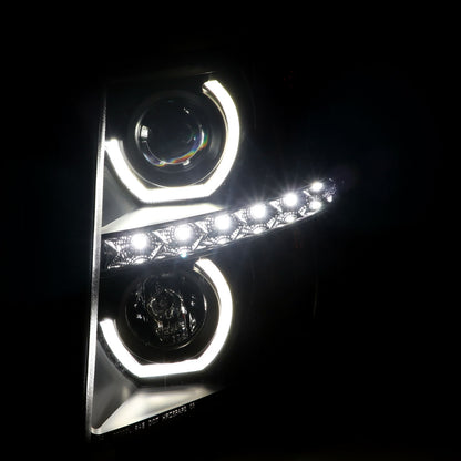 2007-2013 Chevrolet Silverado 1500/ 2007-2014 Silverado 2500HD 3500HD Dual U-Ring Halo Projector Headlights w/ LED Light Strip (Matte Black Housing/Smoked Lens)