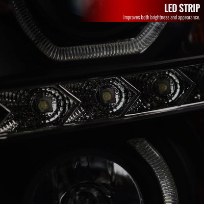 2007-2013 Chevrolet Silverado 1500/ 2007-2014 Silverado 2500HD 3500HD Dual U-Ring Halo Projector Headlights w/ LED Light Strip (Matte Black Housing/Smoked Lens)