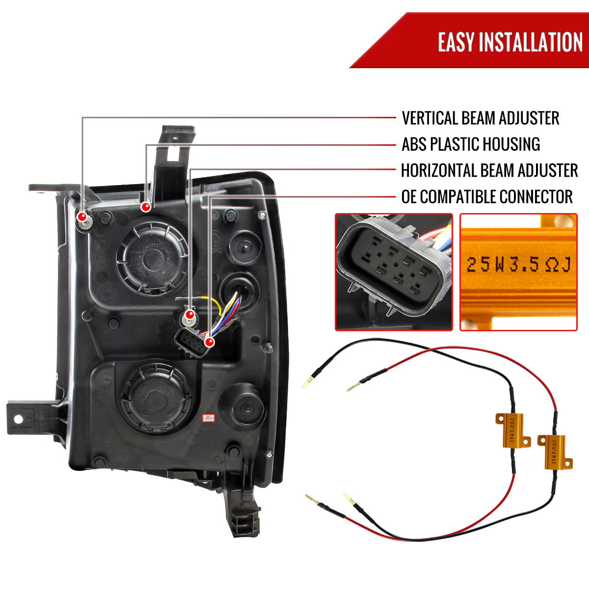 2014-2015 Chevrolet Silverado 1500 LED U-Bar Projector Headlights w/ LED Turn Signal Lights (Glossy Black Housing/Smoked Lens)