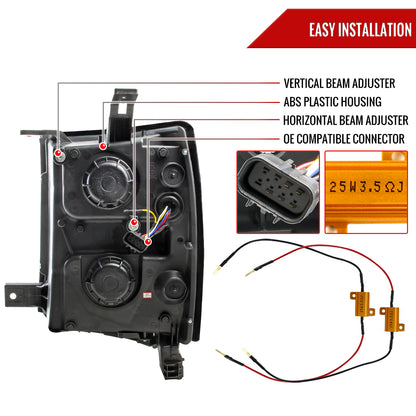 2014-2015 Chevrolet Silverado 1500 LED U-Bar Projector Headlights w/ LED Turn Signal Lights (Glossy Black Housing/Smoked Lens)