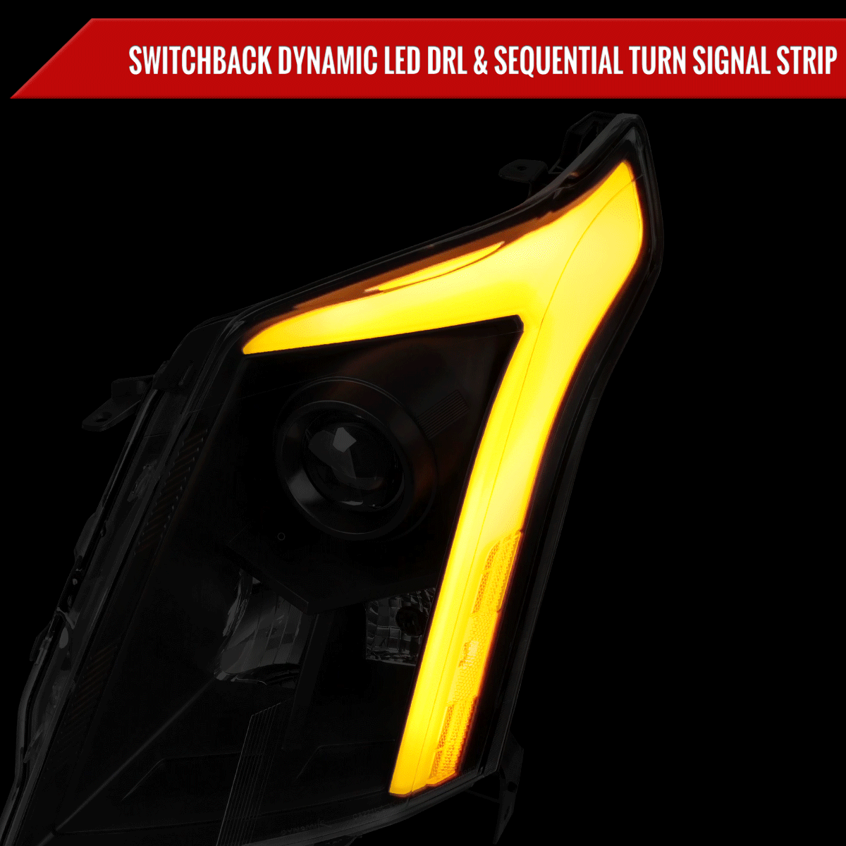 2010-2016 Cadillac SRX Projector Headlights w/ Switchback Sequential Turn Signal LED Bar (Matte Black Housing/Clear Lens)
