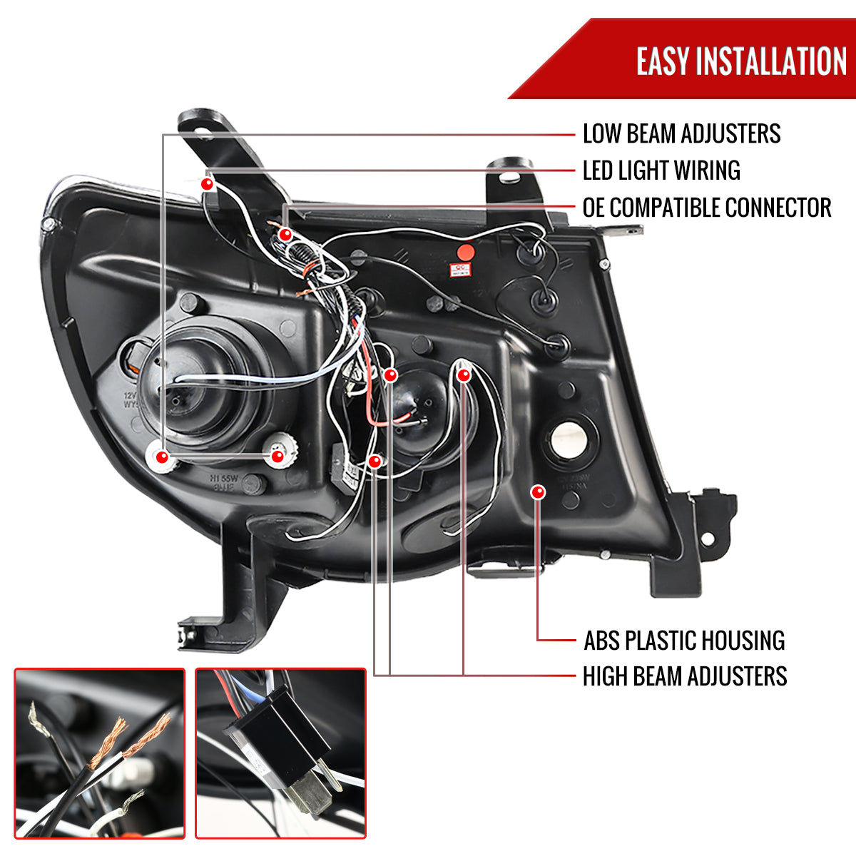 2005-2011 Toyota Tacoma Dual Halo Projector Headlights (Glossy Black Housing/Smoked Lens)