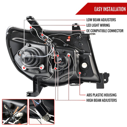 2005-2011 Toyota Tacoma Dual Halo Projector Headlights (Glossy Black Housing/Smoked Lens)