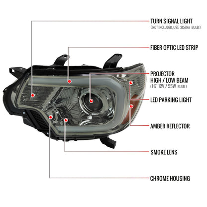 2012-2015 Toyota Tacoma LED C-Bar Projector Headlights w/ LED Parking Light (Chrome Housing/Smoked Lens)