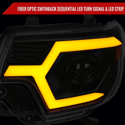 2012-2015 Toyota Tacoma Switchback Sequential LED Bar Projector Headlights (Matte Black Housing/Clear Lens)