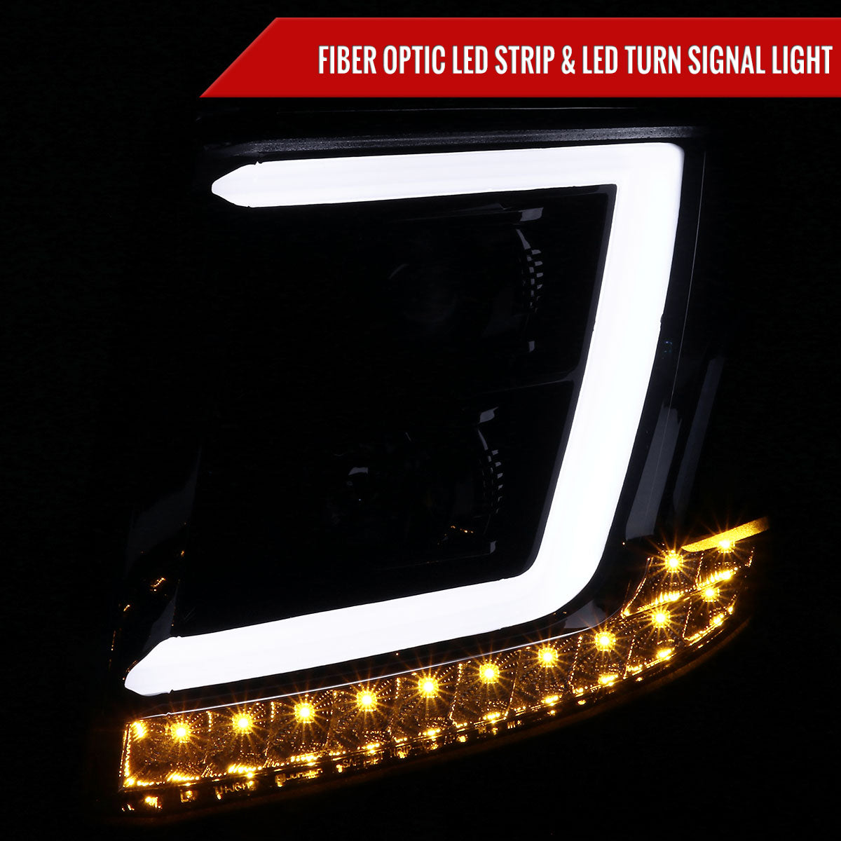 2015-2020 Chevrolet Tahoe Suburban/ 2016-2019 Suburban 3500HD LED C-Bar Projector Headlights w/ LED Turn Signal Lights (Glossy Black Housing/Smoked Lens)