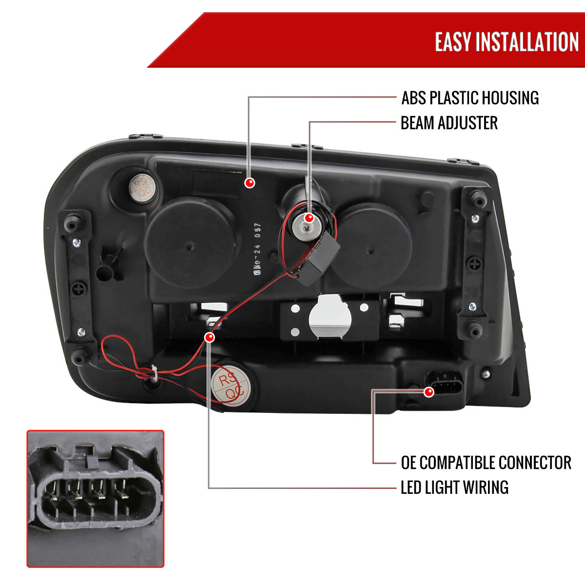 2002-2009 Chevrolet Trailblazer Projector Headlights w/ LED Light Strip (Black Housing/Smoked Lens)