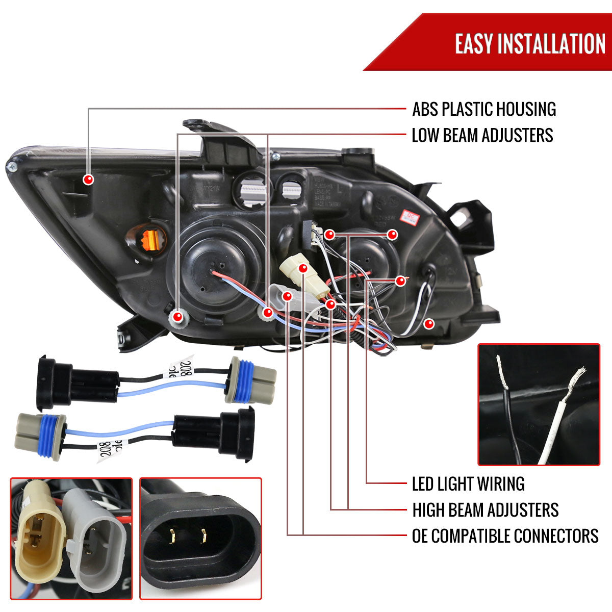 2005-2010 Scion tC Dual Halo Projector Headlights (Glossy Black Housing/Smoked Lens)