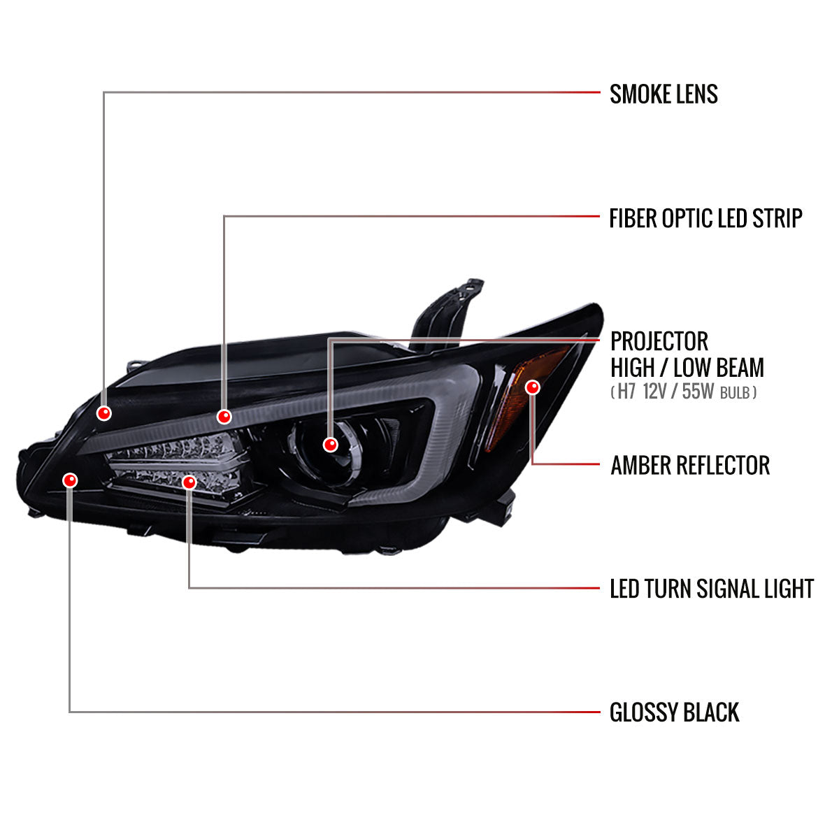 2011-2013 Scion tC LED Bar Projector Headlights w/ LED Turn Signal Lights (Glossy Black Housing/Smoked Lens)