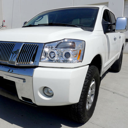 2004-2015 Nissan Titan/ 2004-2007 Armada Dual Halo Projector Headlights (Chrome Housing/Clear Lens)