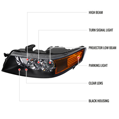 2004-2005 Acura TSX Projector Headlights (Matte Black Housing/Clear Lens)