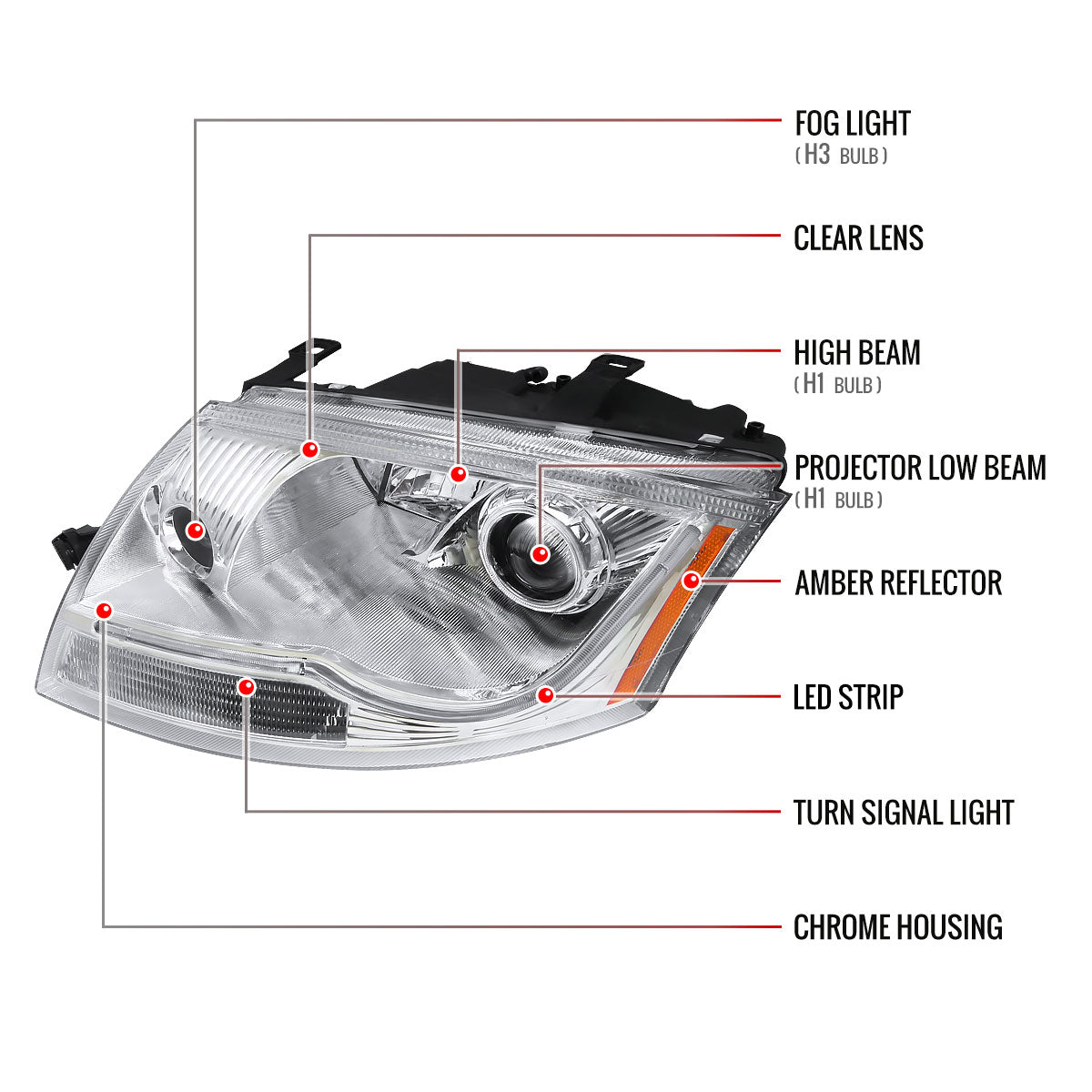 1999-2006 Audi TT LED Bar Projector Headlights (Chrome Housing/Clear Lens)
