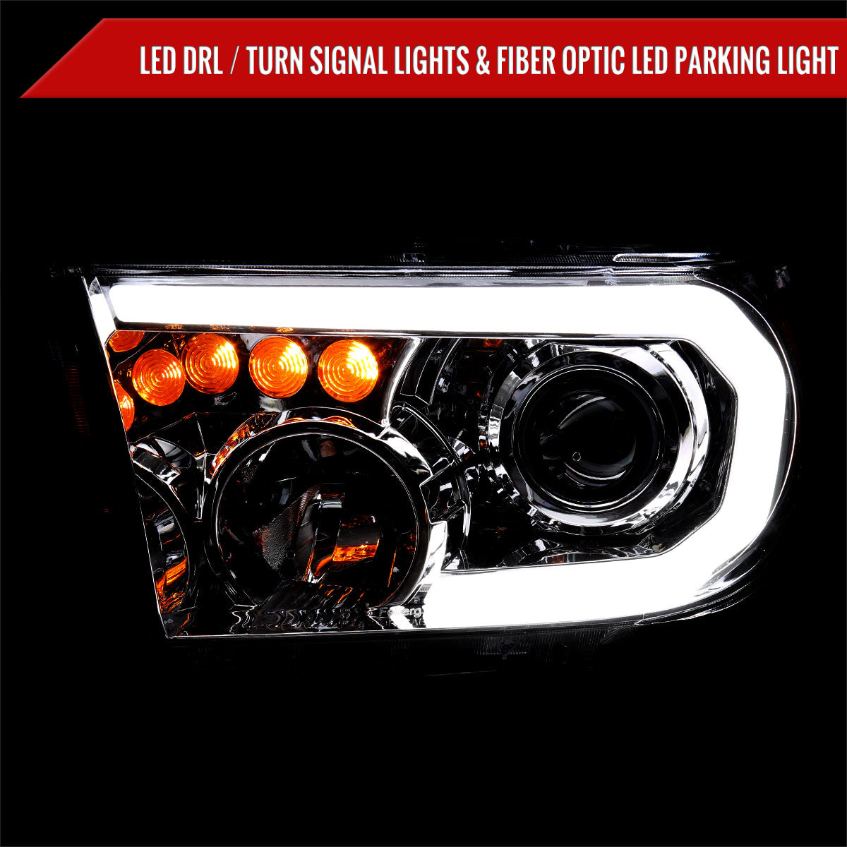 2007-2013 Toyota Tundra/2008-2017 Sequoia Retro Style LED Tube Projector Headlights with LED Turn Signals (Chrome Housing/Smoked Lens)